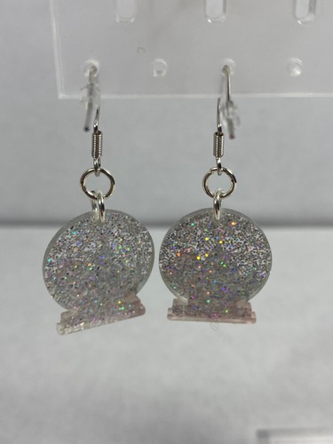 Christmas/Holiday Santa Claus flat Snow globe hypoallergenic dangling earrings - Picture 3 of 8