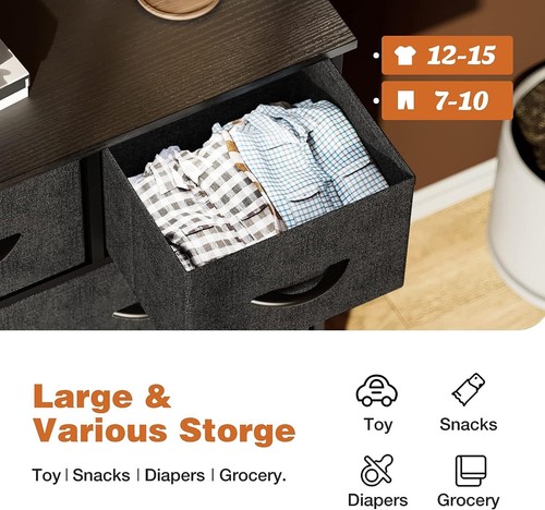 Black 9 Storage Drawer Dresser Bedroom Tall Wood Dresser Fabric Storage Tower - Picture 5 of 7