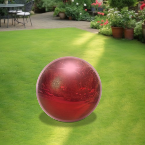 Durable 10-Inch Stainless Steel Gazing Ball with Reflective Mirror Design, Red - Picture 3 of 10