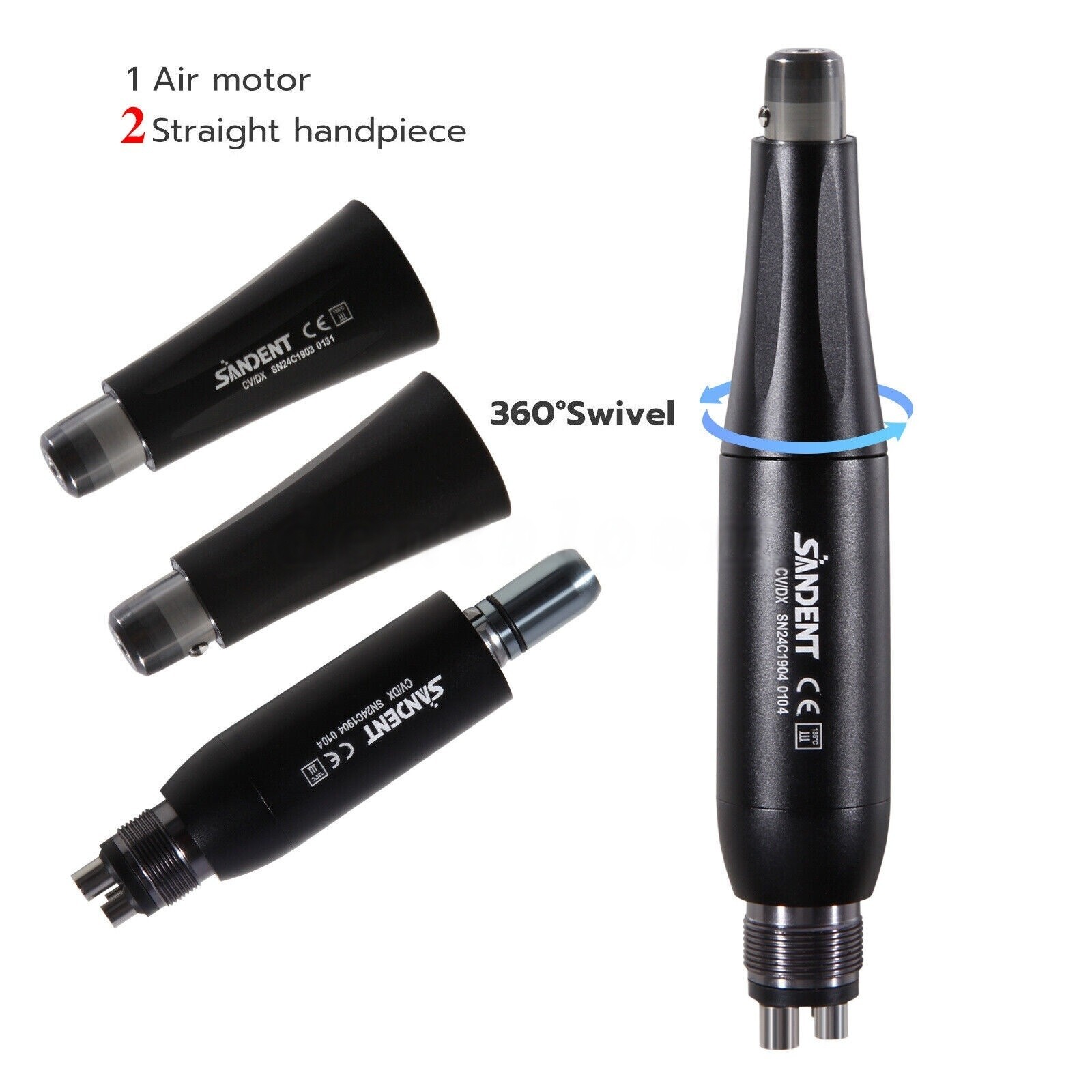 Dental Hygiene Prophy Air Motor Handpiece 4 Holes /+3 Nose Cones 360° Swivel Kit