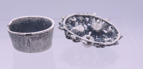 Cesta de flores Florenza vintage anillo baratija caja con tapa perlas pedrería azul - Imagen 10 de 17