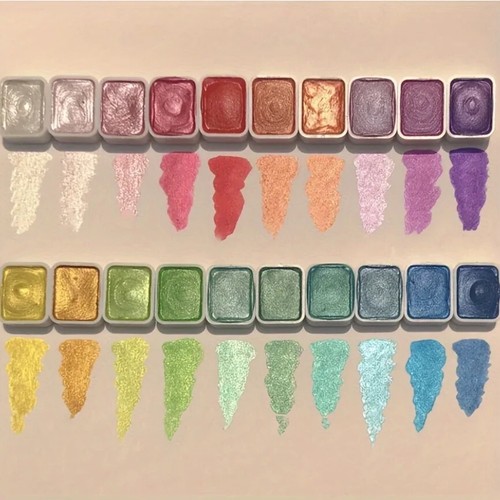 Juego de pintura de acuarela metálica de 20 piezas con perlas brillantes - Suministro de caja de arte portátil - Imagen 7 de 8