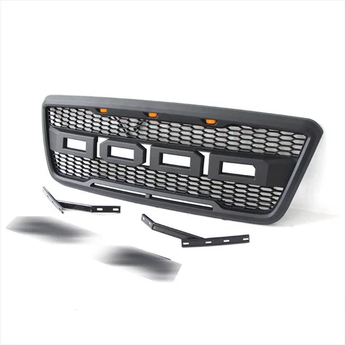 For F150 2004-2008 With LED Lights Front Bumper Honeycomb Air Grille Black - Picture 2 of 4