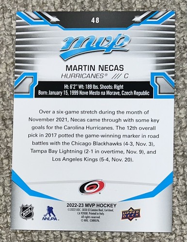 Martin Necas Signed 2022-23 Upper Deck MVP UD #48 Carolina Hurricanes COA - Picture 2 of 3