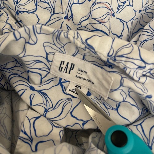 Gap Shirt Men's XXL Blue Slim Fit Button Up Printed Stretch Poplin Casual Top - Picture 6 of 9