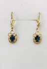14k Solid Yellow Gold Dangle Lever Back Earring With Natural Oval Sapphire 1.98G