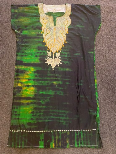 Authentic African Fabric Dashiki Kaftan Dess Green Koi Fish - Picture 1 of 6