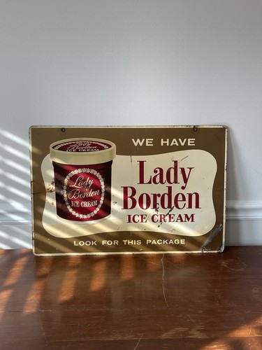 Lady Borden Ice Cream Double Sided Advertising Sign Metal 1955 - Picture 4 of 4