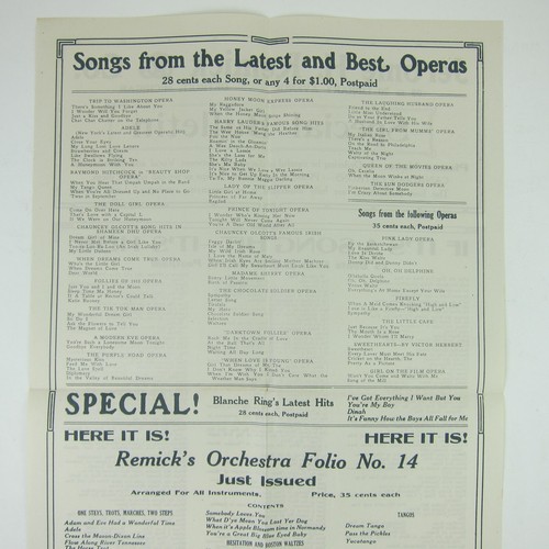 Sheet Music Jerome H. Remick & Co Advertising Special Bulletin Antique 1914 RARE - Picture 5 of 15