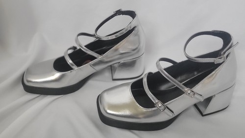 Soda Damenschuhe Maryjane Größe 8 silbermetallic verspiegelt klobiger Absatz Party - Bild 5 von 19