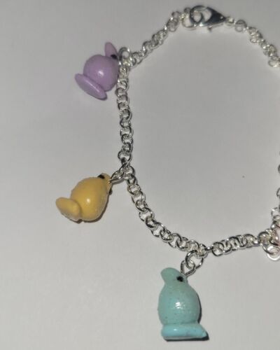 Sugar Easter Chick Bracelet Silver Easter Candy Marshmallow Chicks - Picture 5 of 5