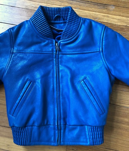 VTG 80s BRIGHT ROYAL BLUE GENUINE LEATHER JACKET SOFT KIDS ZIP UP SIZE EUC CLEAN - Picture 3 of 9
