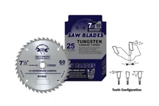 25 Pack- 7 1/4" - 60 T General Purpose Cutting Circular Saw Blade - TCT C3