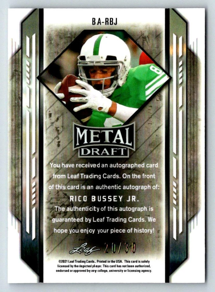 2021 Leaf Metal Draft Flashback Mojo #BARBJ Rico Bussey Jr. /30 (ref 210427) - Image 2 of 2