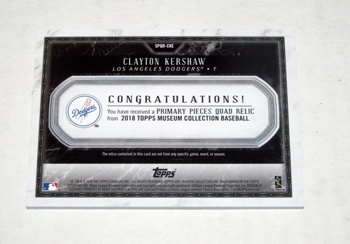 2018 Topps Museum Collection Quad Relic Clayton Kershaw (#/99) GU Jersey - Picture 2 of 2