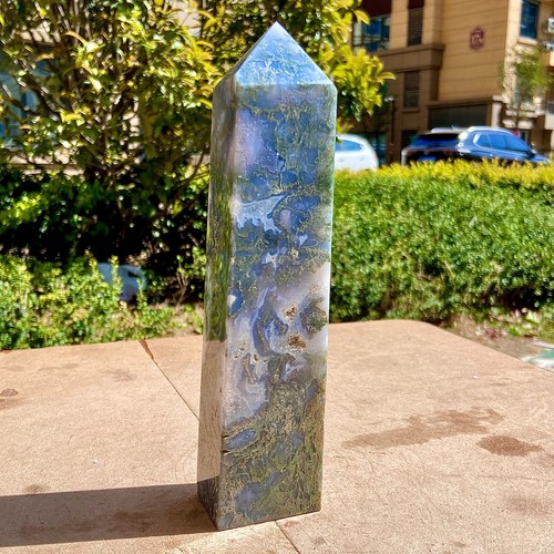 1.97LB Natural Water Grass Moss Agate crystal pillar Crystal Reiki - 第 5/13 張圖片