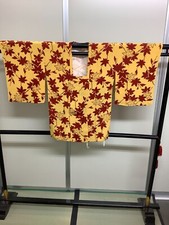 Japanese Vintage Kimono Michiyuki Jacket pure silk yellow expensive Height 32in