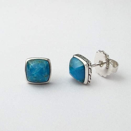 JOHN HARDY Classic Chain Turquoise Sugarloaf Stud Earrings in Sterling Silver - Picture 1 of 4