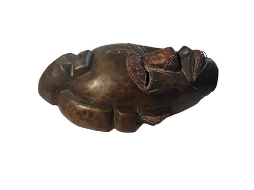 Vintage African Masks Hand Carved Wood~ 13 1/2” Applied Wire Copper Metal - Picture 10 of 15