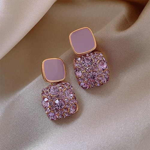 Vintage Purple Shiny Crystal Geometric Drop Earrings – Elegant Jewelry for Women - Picture 23 of 27