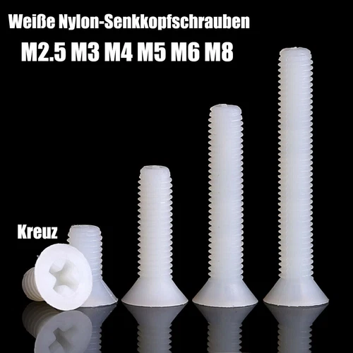 M2.5 M3 M4 M5 M6 M8 Kunststoff SenkkopfSchrauben Kreuzschlitz Weiß Nylon DIN 965