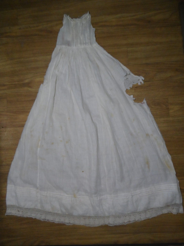 ANTIQUE! INFANT LACE TRIMS CHRISTENING SLIP 36"  DOLL DRESS MATERALS TLC - Picture 1 of 11