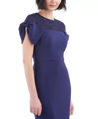 JS Collections Lace-Yoke Knotted-Sleeve Gown MSRP $298 Size 8 # 14A 1591 New - Picture 4 of 5