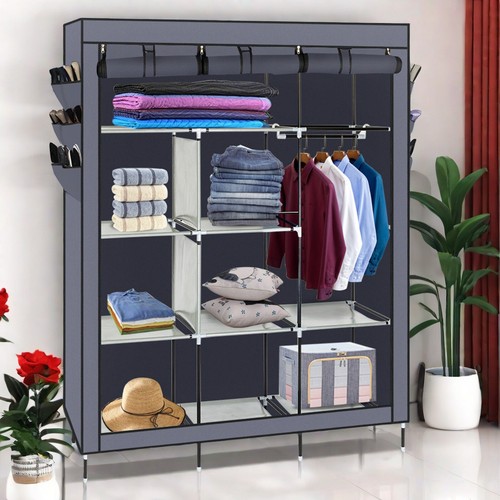 4-Tier Closet Storage Cabinet - Gray, Non-woven Fabric, Side Pockets & High Legs - Picture 9 of 24