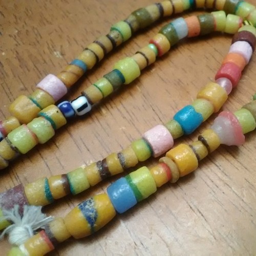 Multicolored African Sandcast Trade Beads 1/4" Round Glass 40 Inch Strand Unique - Picture 6 of 12