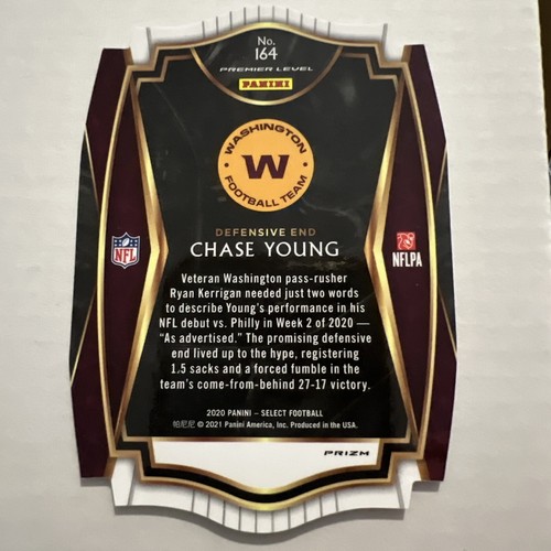 2020 Panini Select - Premier Level Purple Prizm Die-Cut #164 Chase Young (RC) - Picture 2 of 2