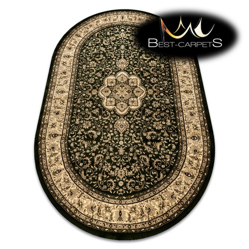  Thick & Soft classic TRADITIONAL RUGS "ROYAL" Rosette oval green Best Quality - Picture 1 of 6