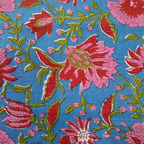 5 Yard Craft Sewing Sanganeri Cotton Floral Fabric Apparels Hand Dyed 42" Wide - Picture 3 of 5