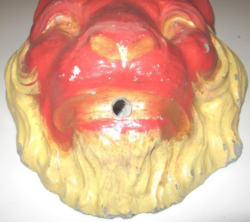 ANTIQUE CEMENT LION HEAD ORANGE YELLOW WALL HANGING FOR FOUNTAIN 12" x 11" - Picture 2 of 3