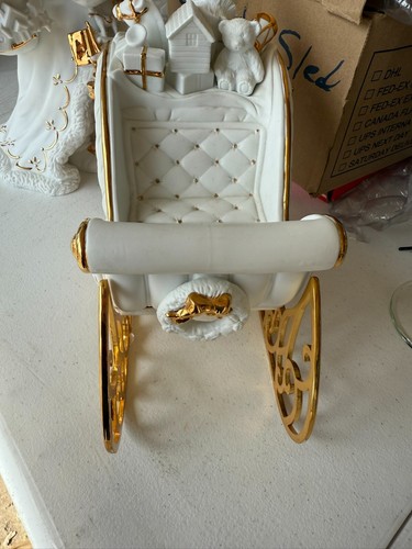 TRADITIONS White Porcelain Santa With Sleigh and Reindeer Gold colored Accents - Picture 8 of 13