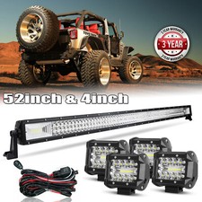 52 INCH LED Light Bar + 4X 4" Pods Combo Kit Offroad For Jeep Wrangler JK TJ CJ