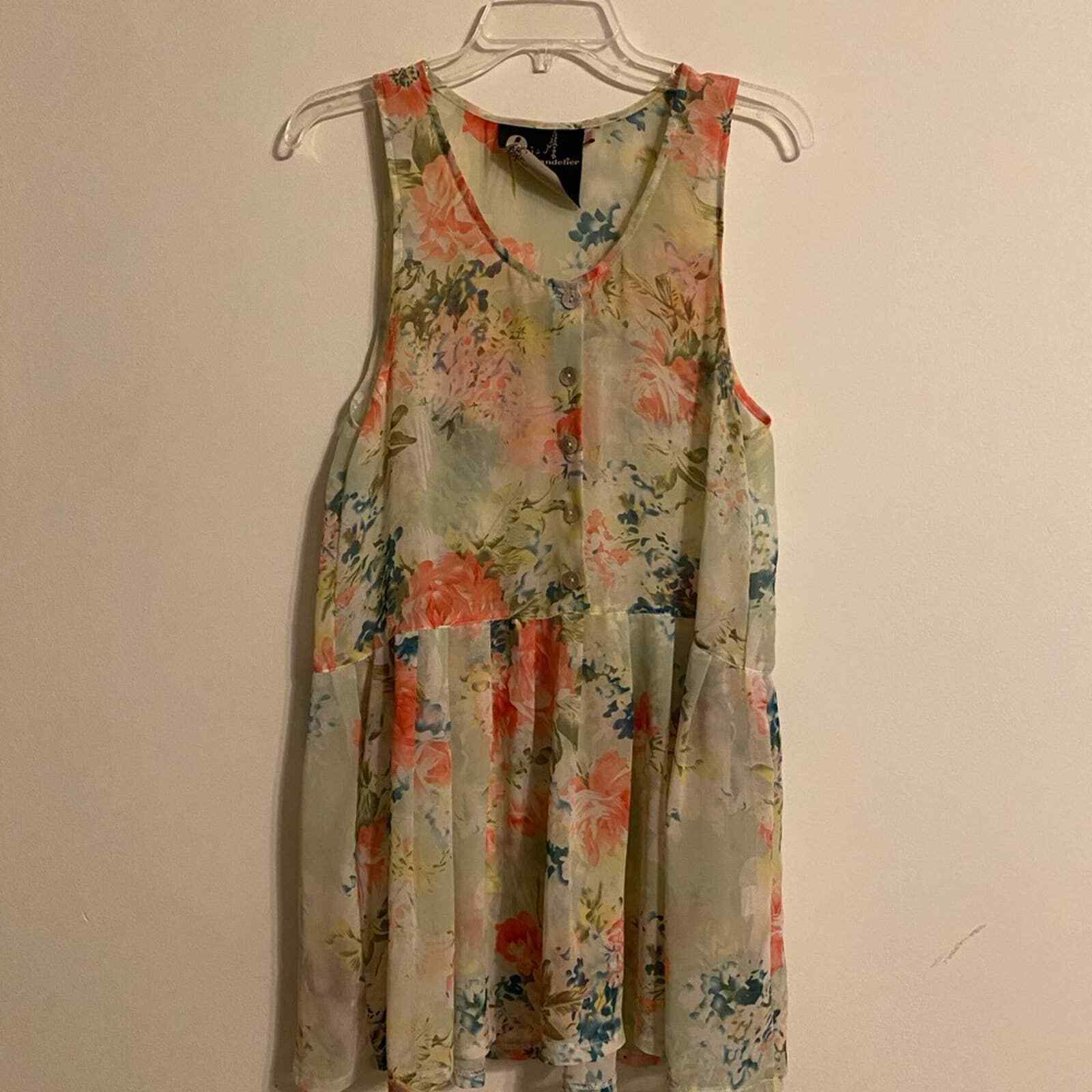LF Chandelier Sheer Floral Sleeveless Tunic Top - image 2