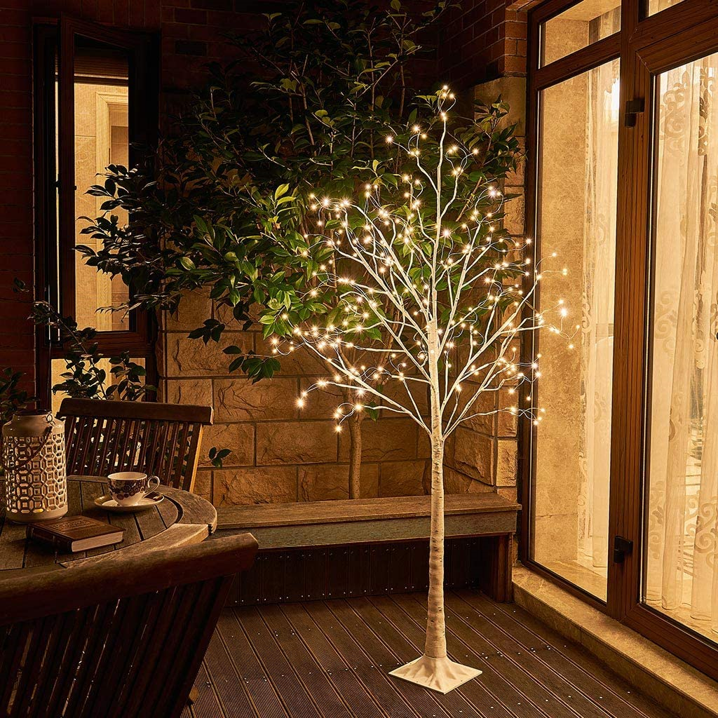 EAMBRITE 4FT 180LT LED White Willow Floor Standing Tree with Fairy Twinkling Lights Prelit White Tree for Home Holiday Wedding Party Garden Decor
