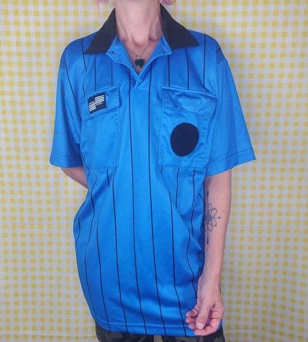Official Sports NISOA Blue Striped SS Soccer Referee Jersey Shirt Small EUC - Picture 1 of 9