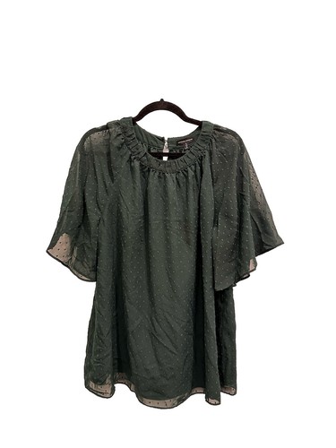 UNIVERSAL STANDARD geraffte Alex Schweizer Punkte Chiffon Overlay Bluse grün S 14-16
