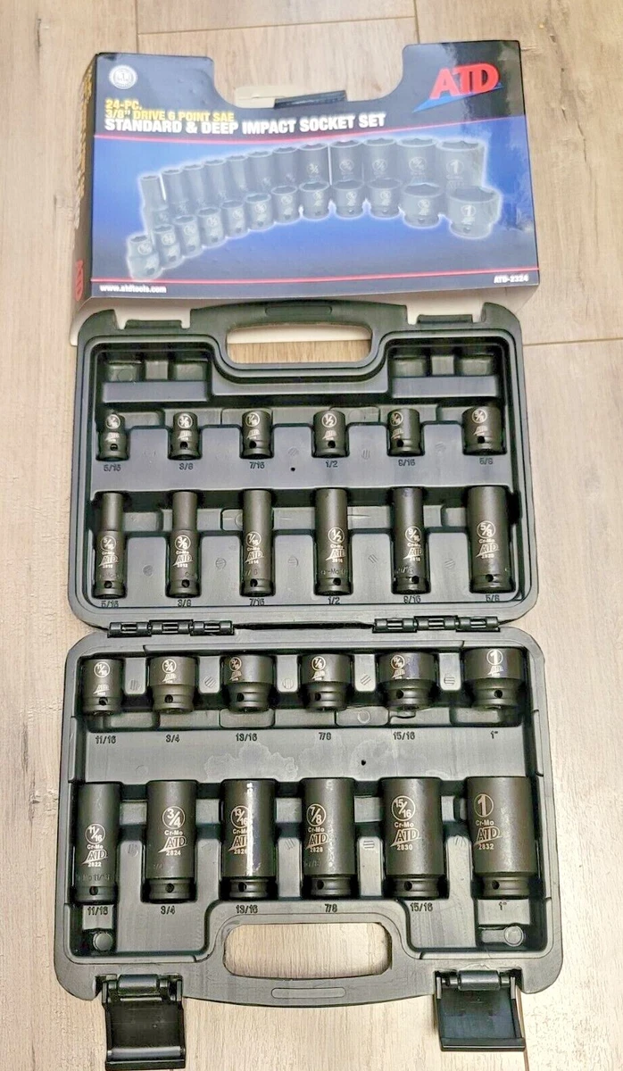ATD 24pc 3 8dr SAE Master Short Deep Impact Socket Set w Case 5