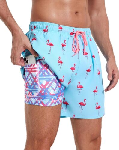 Mens Swim Trunks with Compression Liner Stretch Beach Shorts with Zipper Pockets - Picture 12 of 43