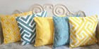 Luxury Geometric Embroidery Cushion Cover Throw Mustard Blue Sofa Chair 18 inch