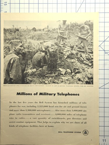 Sistema telefónico Bell mortero militar tripulación observador anuncio impreso vintage 1945 - Imagen 2 de 2