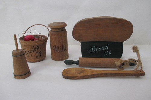 Dollhouse Mini Multi Items Wood Butter Churn Apple Barrel Milk Can Rolling pin - Picture 3 of 4