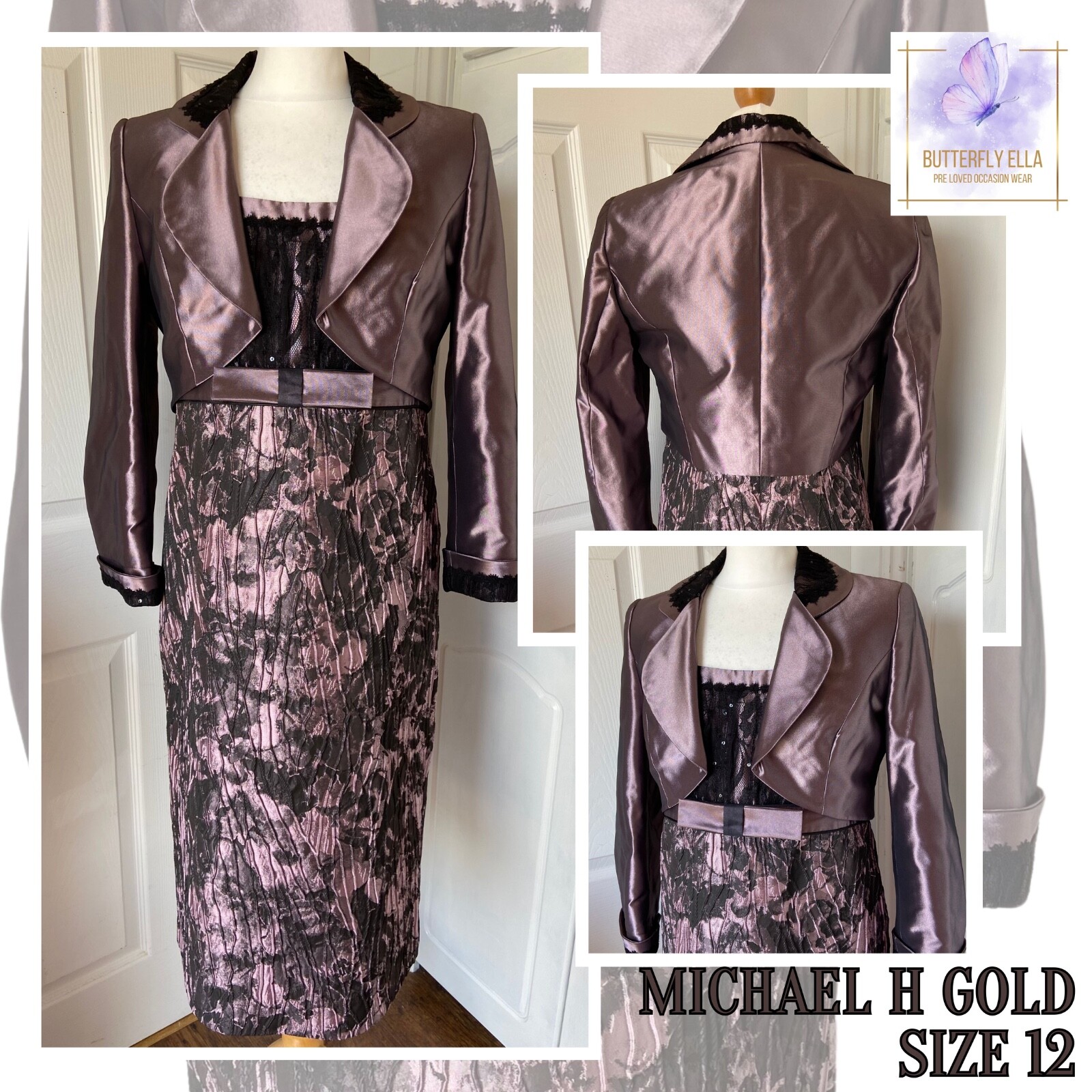 Wedding Guest Outfit Size 12 Purple Michael Gold Dress Bolero Mother Bride Groom