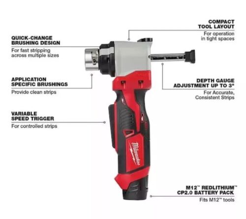 Milwaukee M12 Cable Stripper Kit With 11 Aluminum Thhn/ Xhhw Bushings 2435AL-21 - Picture 3 of 4