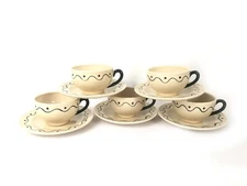Metlox Poppytrail Green Rooster Coffee Tea Cup Saucer 5 Sets California Pottery