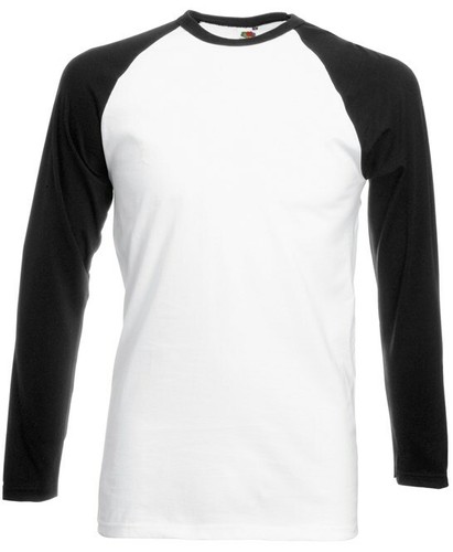 Herren Langarm Baseball Baumwolle T-Shirt Fruit of the Loom Oberteil neues T-Shirt - Bild 7 von 10