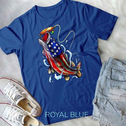 Bass Fishing Fish American Flag Dad Father Fourth Of July T-Shirt Unisex T-shirt - Picture 7 of 11