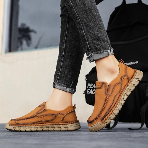 Men's Casual Shoes Handmade Leather Loafers Comfortable Flat Moccasins Sneakers - Picture 7 of 12